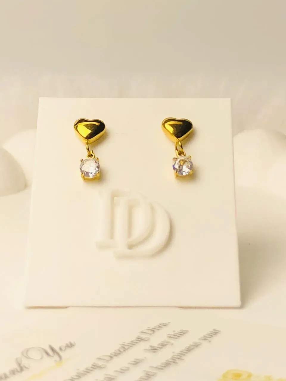 Tiny heart with crystal drop ear ring (kids) - Image 6